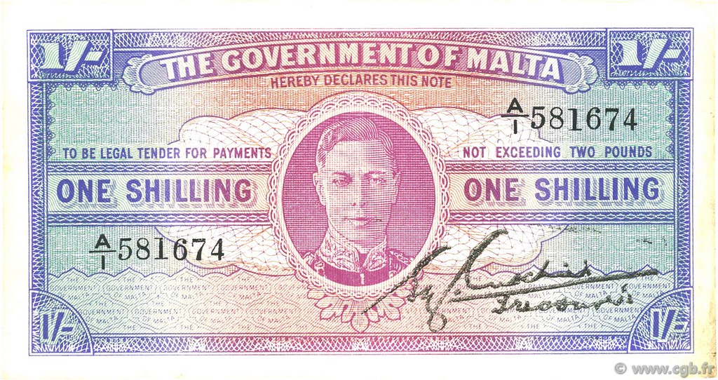 1 Shilling MALTE  1943 P.16 VZ