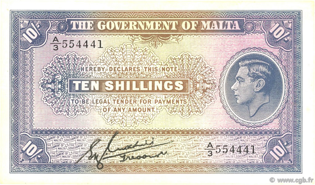 10 Shillings MALTE  1940 P.19 q.SPL