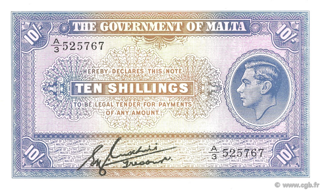 10 Shillings MALTE  1940 P.19 SC+