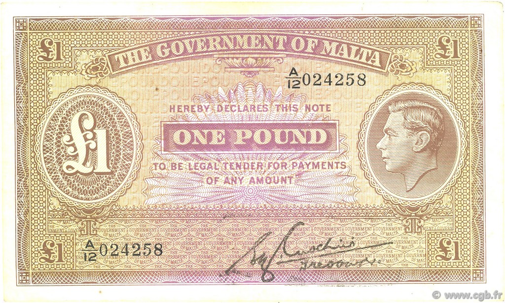 1 Pound MALTE  1940 P.20b MBC+