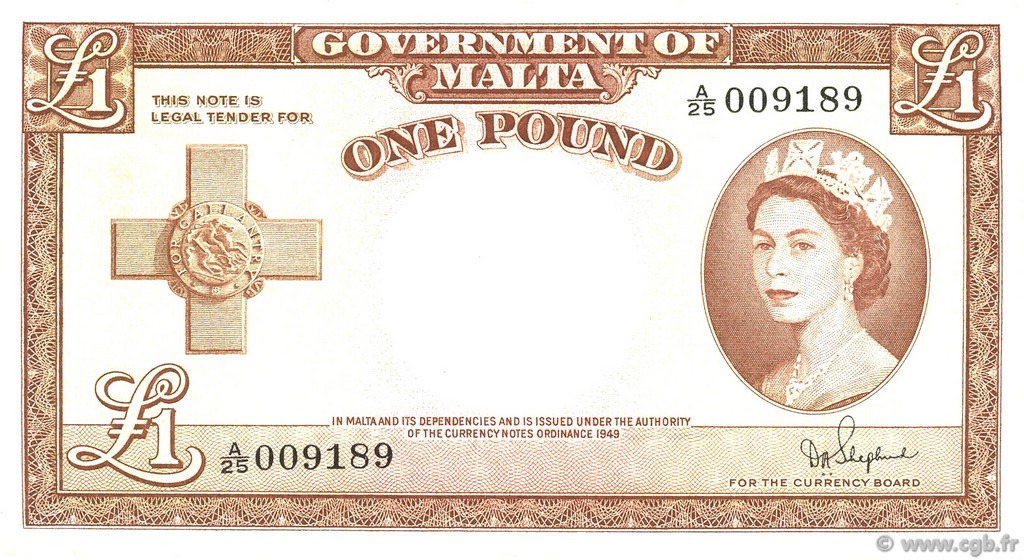 1 Pound MALTE  1954 P.24b MBC+