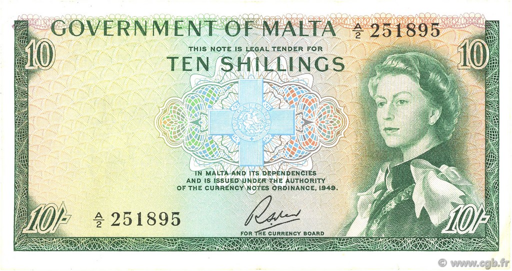 10 Shillings MALTA  1963 P.25a VF