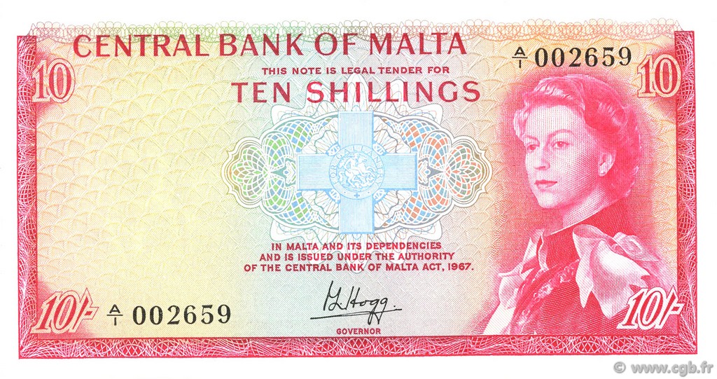 10 Shillings MALTE  1968 P.28a UNC