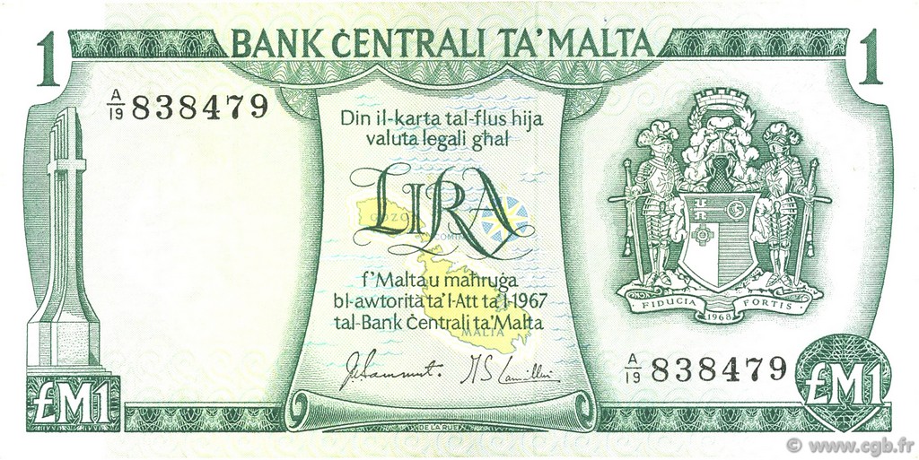 1 Lira MALTE  1973 P.31a XF