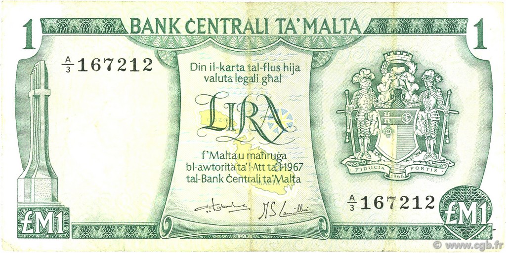1 Lira MALTE  1973 P.31c VF-