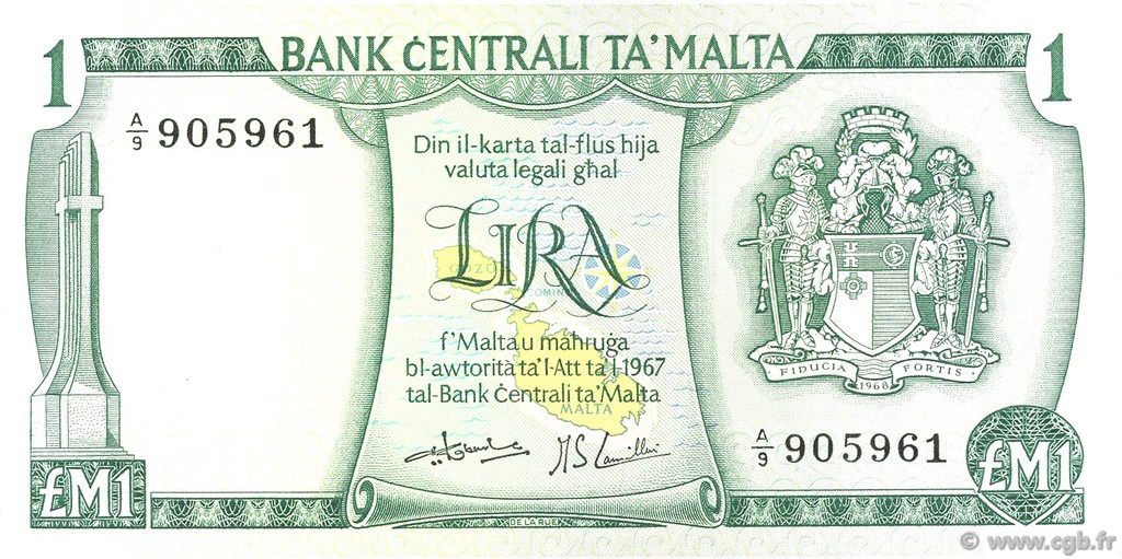 1 Lira MALTE  1973 P.31c VF+