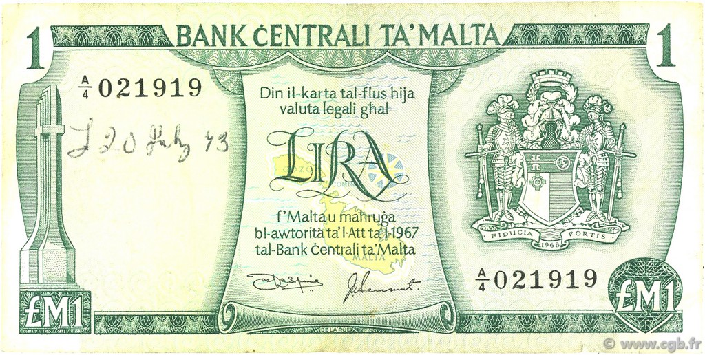 1 Lira MALTE  1973 P.31d MB