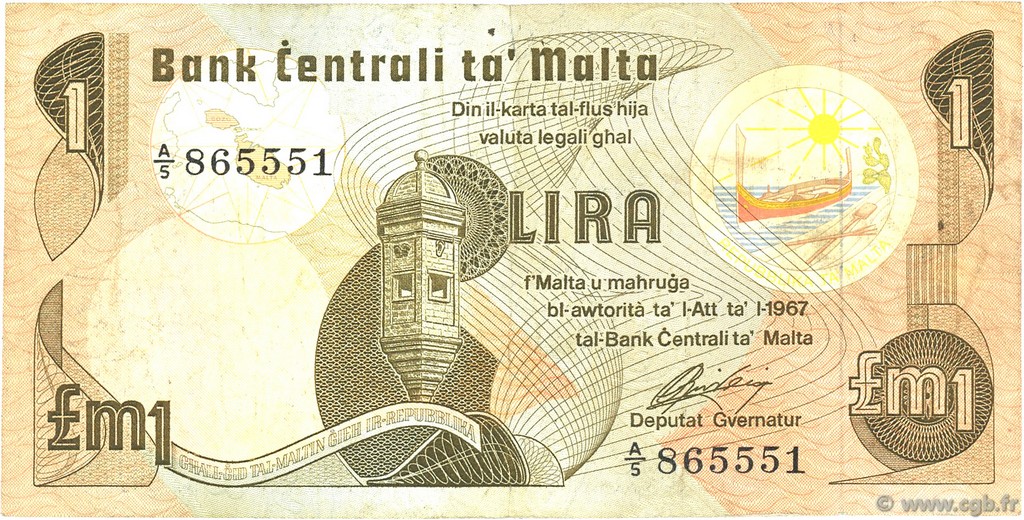 1 Lira MALTE  1979 P.34a fSS