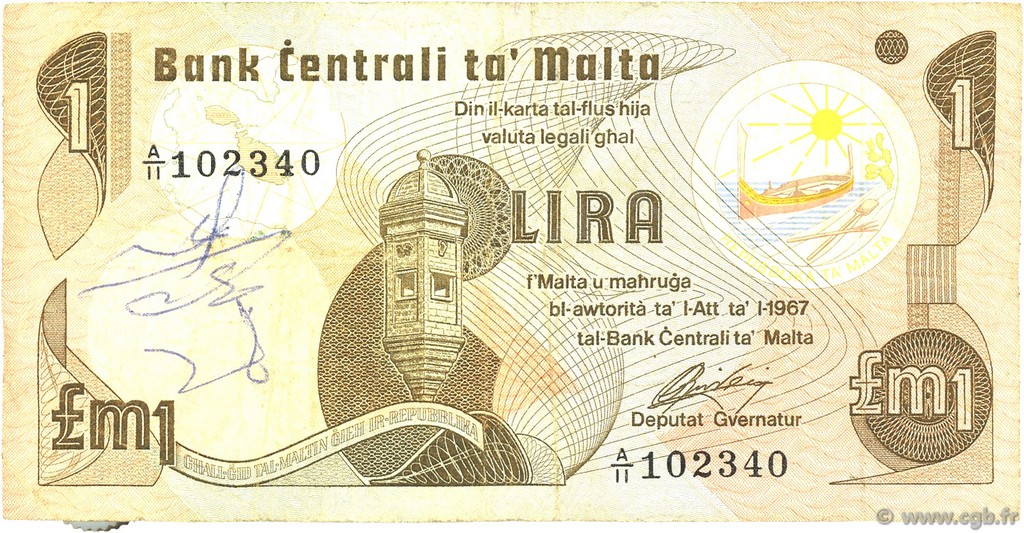 1 Lira MALTE  1979 P.34b F