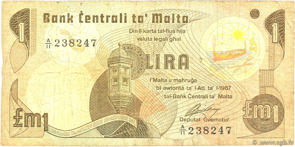 1 Lira MALTE  1979 P.34b fS