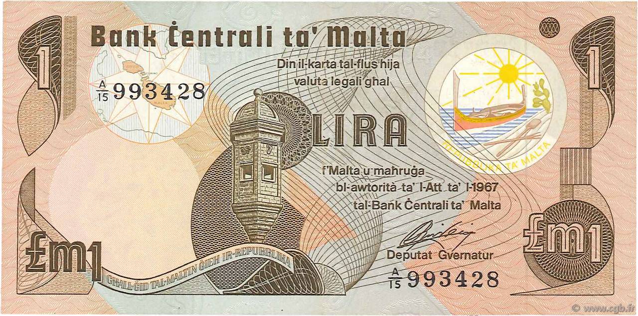1 Lira MALTE  1979 P.34b EBC