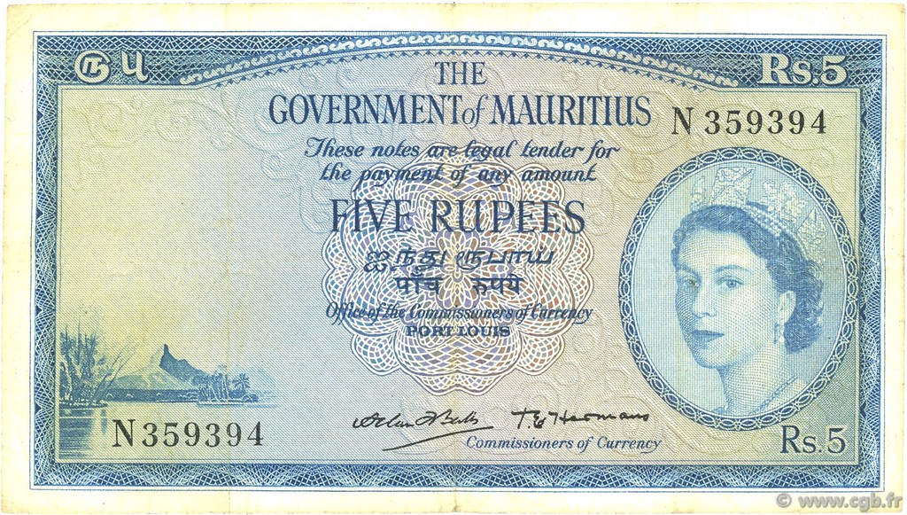 5 Rupees MAURITIUS  1954 P.27 SS
