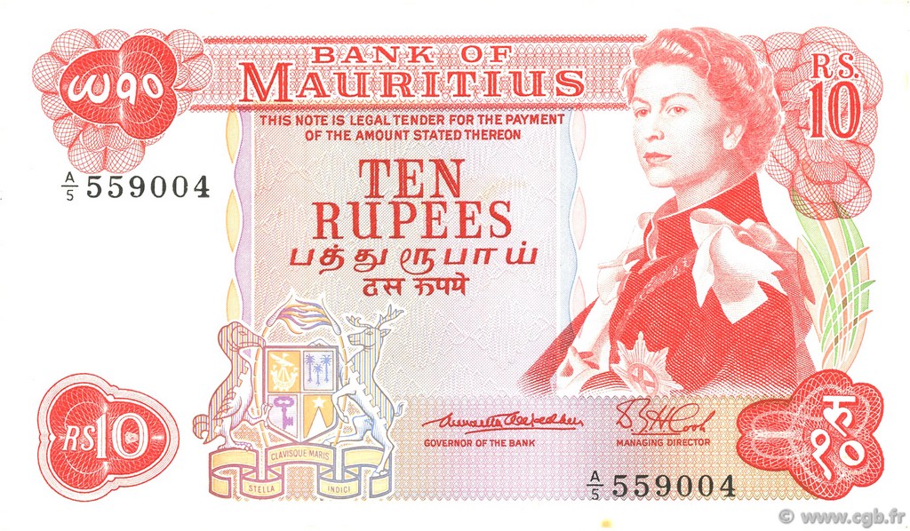10 Rupees MAURITIUS  1967 P.31a EBC