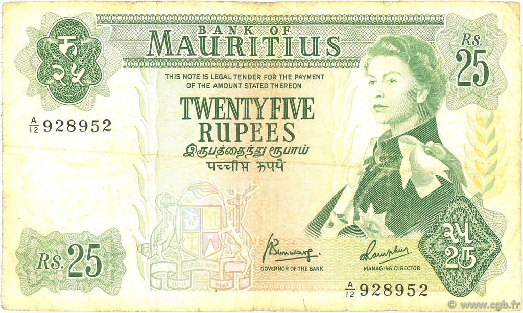 25 Rupees MAURITIUS  1967 P.32b fS
