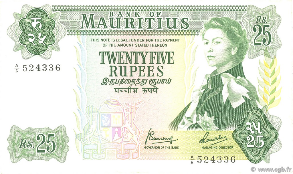 25 Rupees MAURITIUS  1967 P.32b MBC+