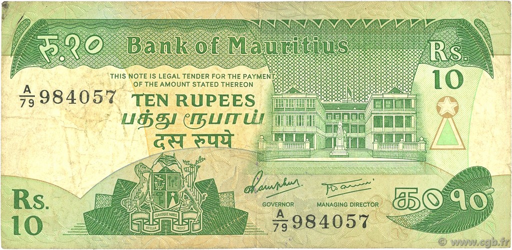 10 Rupees ISOLE MAURIZIE  1985 P.35b MB