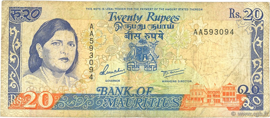 20 Rupees ÎLE MAURICE  1985 P.36 B+