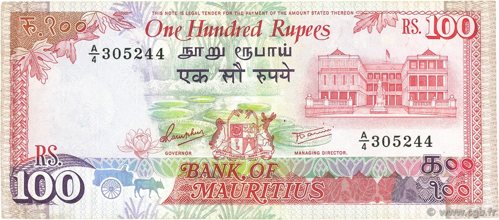 100 Rupees MAURITIUS  1986 P.38 VF+