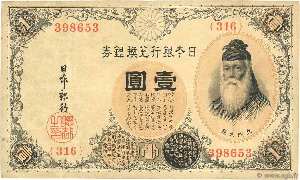 1 Yen JAPAN  1916 P.030c fSS