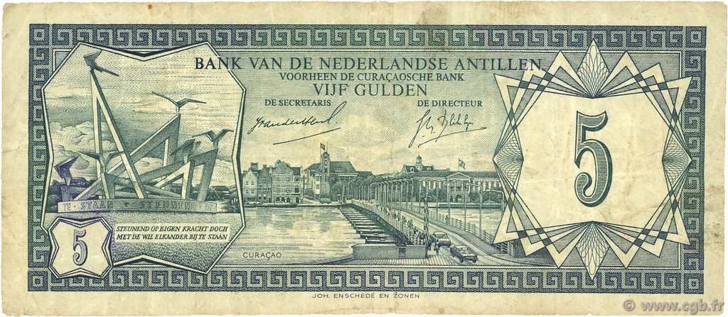 5 Gulden NETHERLANDS ANTILLES  1967 P.08a MBC
