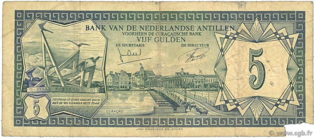 5 Gulden NETHERLANDS ANTILLES  1972 P.08b F