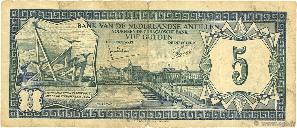 5 Gulden NETHERLANDS ANTILLES  1972 P.08b BC+