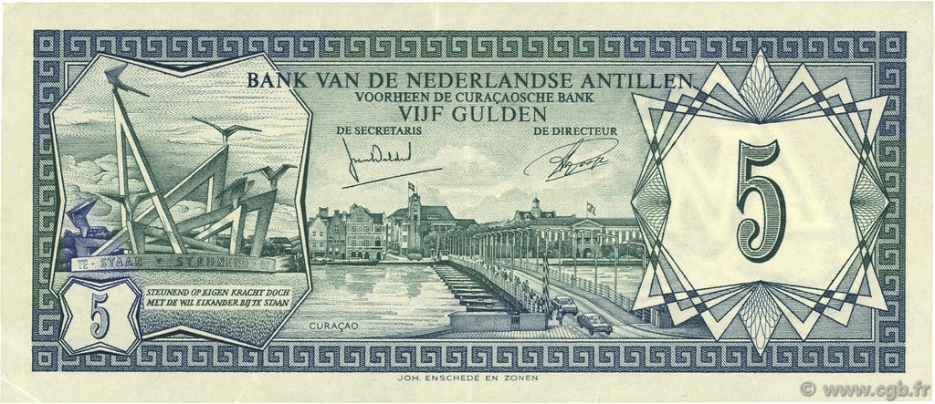 5 Gulden NETHERLANDS ANTILLES  1972 P.08b XF
