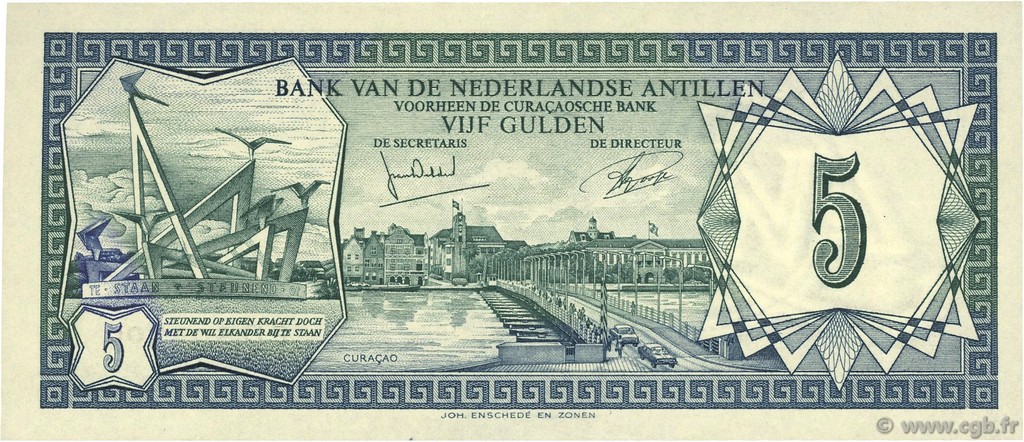 5 Gulden NETHERLANDS ANTILLES  1972 P.08b SC+