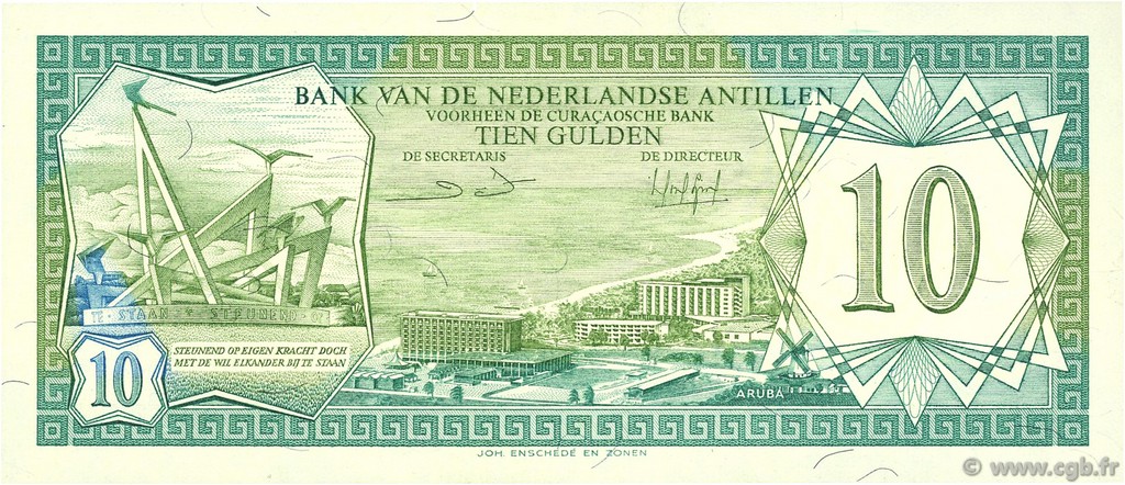 10 Gulden NETHERLANDS ANTILLES  1984 P.16b UNC