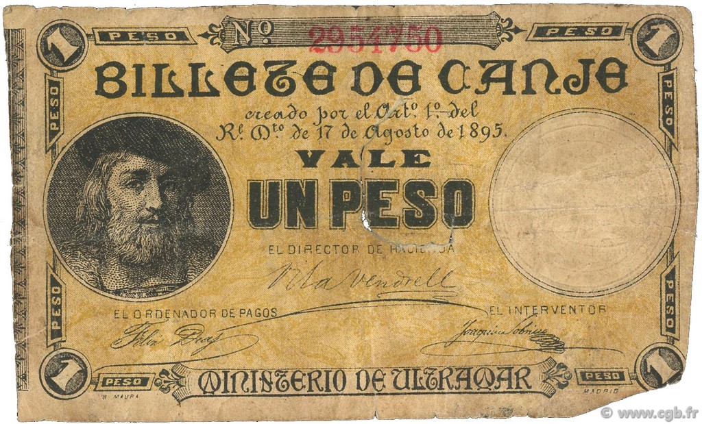 1 Peso PUERTO RICO  1895 P.07b BC