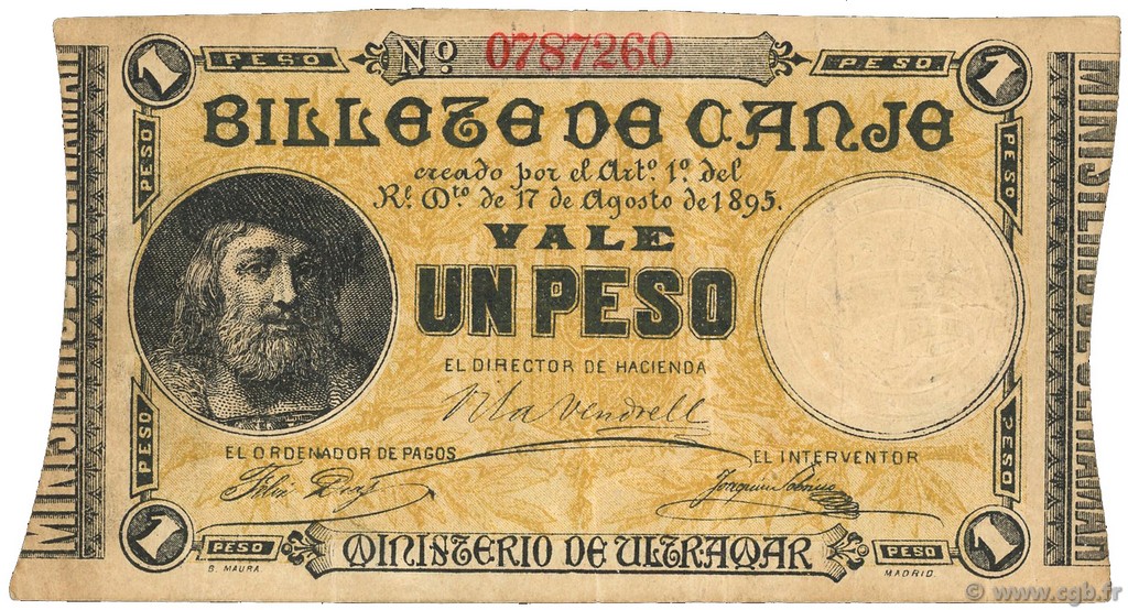 1 Peso PORTO RICO  1895 P.07b TTB