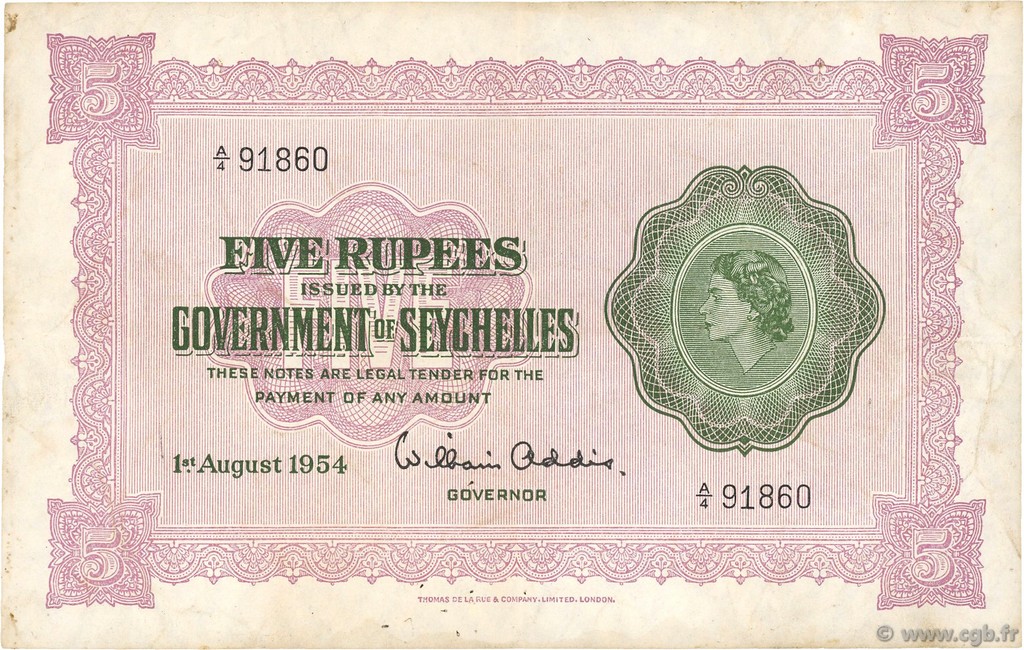 5 Rupees SEYCHELLES  1954 P.11a MBC