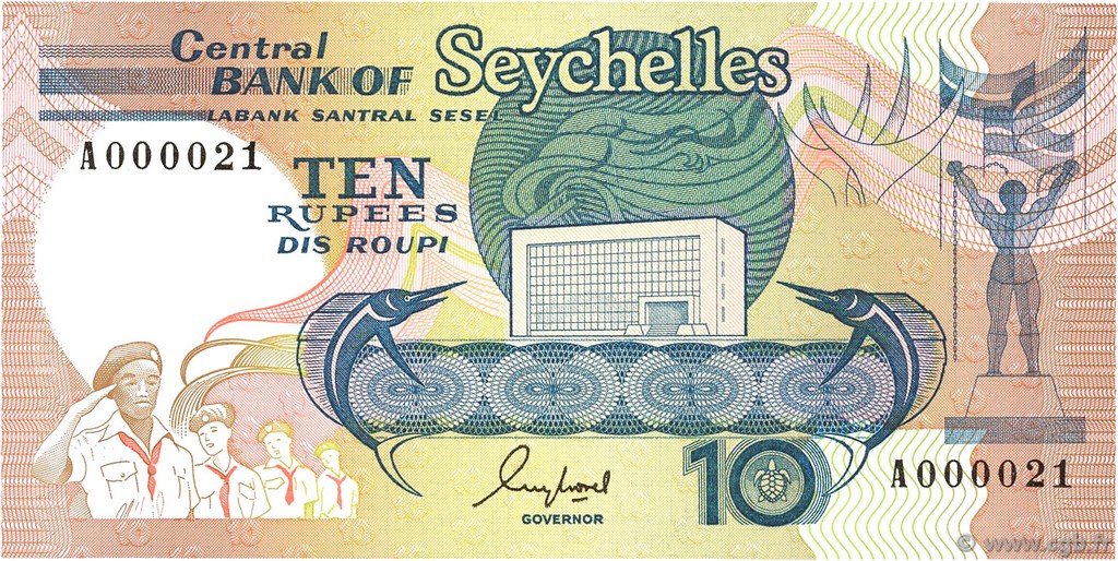 10 Rupees Petit numéro SEYCHELLES  1989 P.32 q.FDC