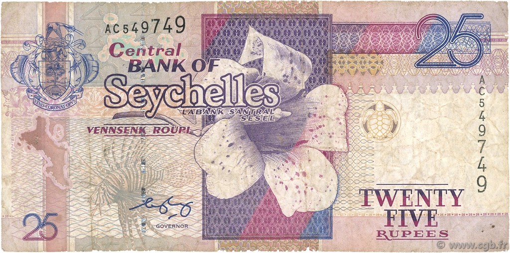 25 Rupees SEYCHELLES  1998 P.37b q.BB