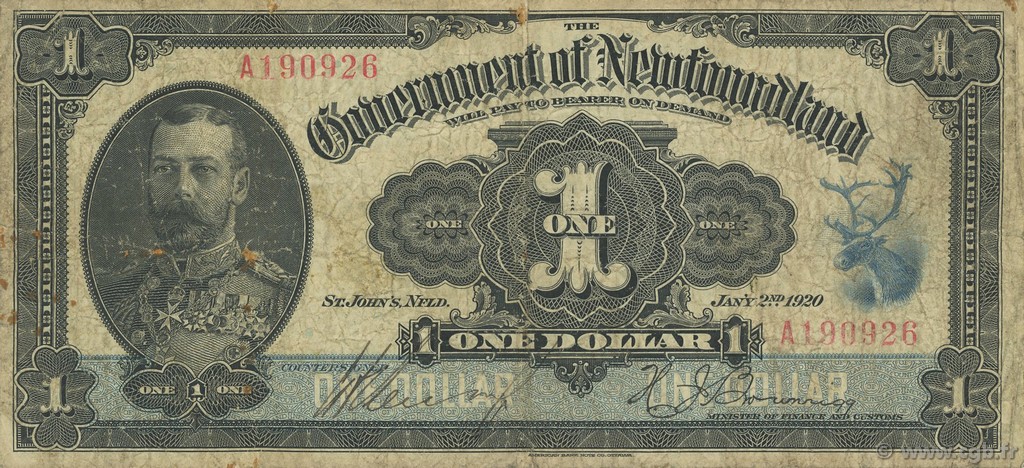 1 Dollar NEUFUNDLAND  1920 P.A14d SGE