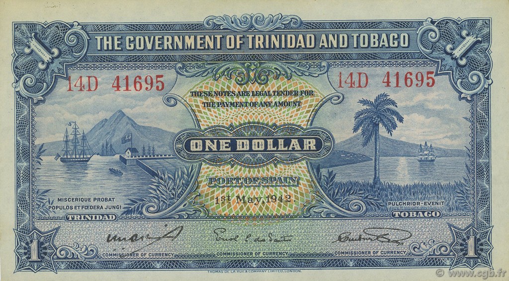 1 Dollar TRINIDAD E TOBAGO  1942 P.05c SPL