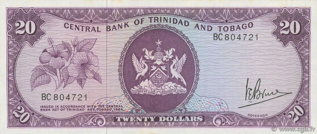 20 Dollars TRINIDAD and TOBAGO  1977 P.33a AU-