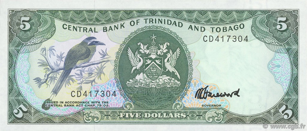 5 Dollars TRINIDAD and TOBAGO  1985 P.37c UNC