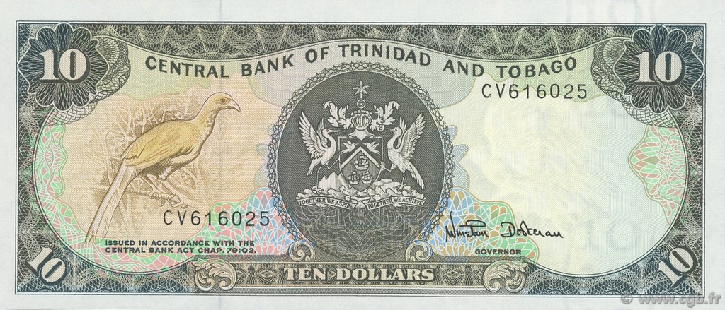 10 Dollars TRINIDAD and TOBAGO  1985 P.38d UNC