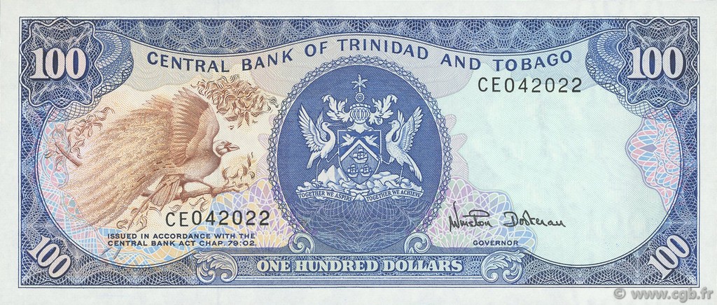 100 Dollars TRINIDAD and TOBAGO  1985 P.40d UNC