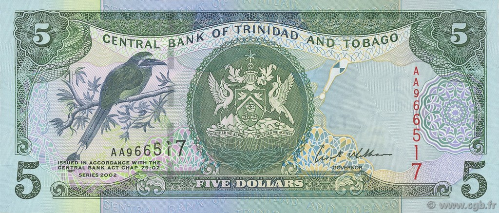 5 Dollars TRINIDAD and TOBAGO  2002 P.42b UNC