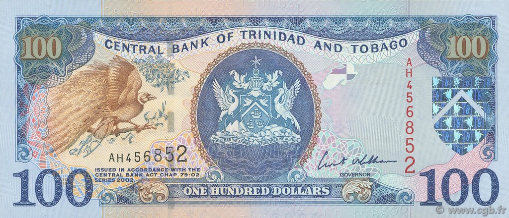 100 Dollars TRINIDAD E TOBAGO  2002 P.45b AU+