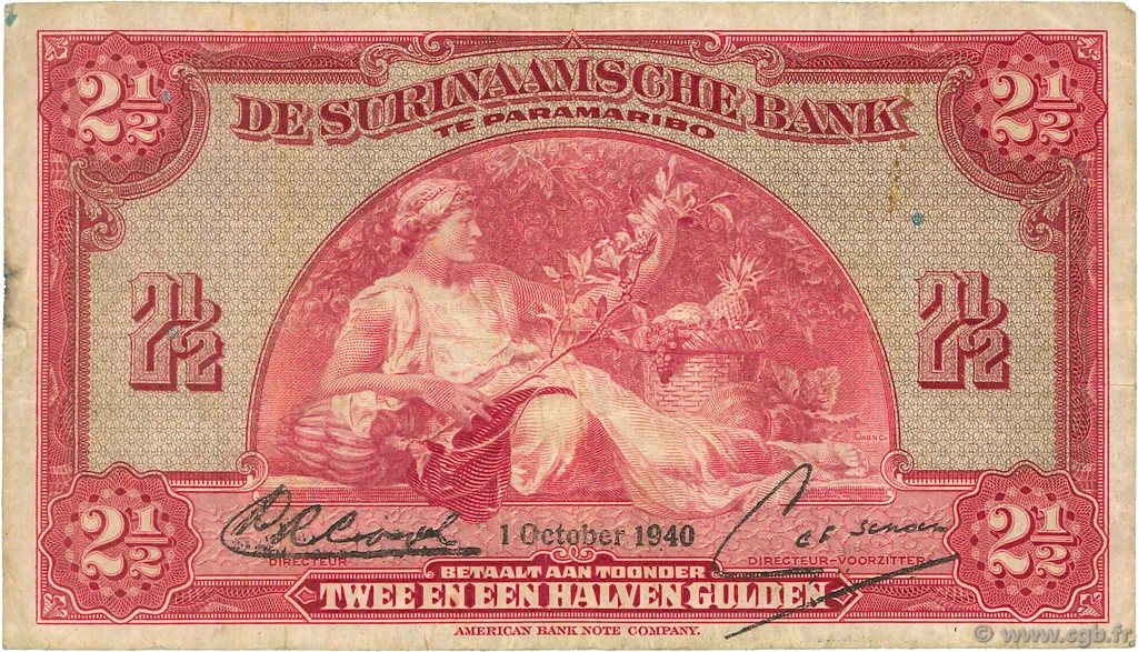 2,5 Gulden SURINAME  1940 P.087a MB