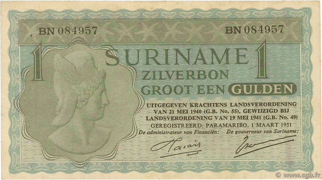1 Gulden SURINAME  1951 P.107 BB