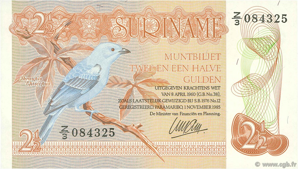 2,5 Gulden SURINAME  1985 P.119a AU