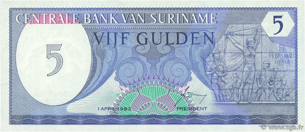 5 Gulden SURINAM  1982 P.125 FDC