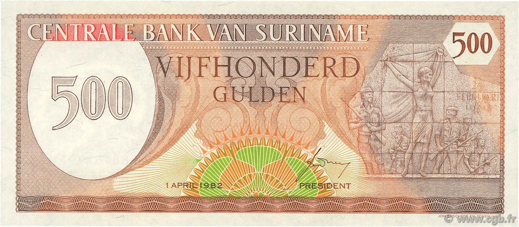 500 Gulden SURINAME  1982 P.129 FDC
