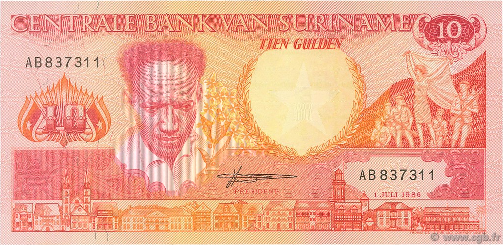 10 Gulden SURINAM  1986 P.131a ST