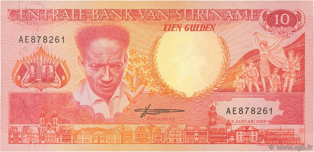 10 Gulden SURINAM  1988 P.131b EBC