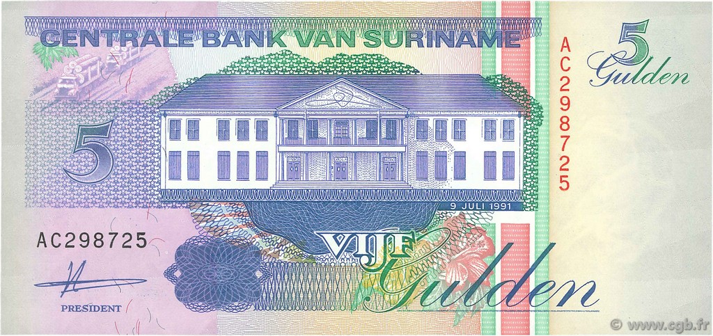 5 Gulden SURINAM  1991 P.136a ST